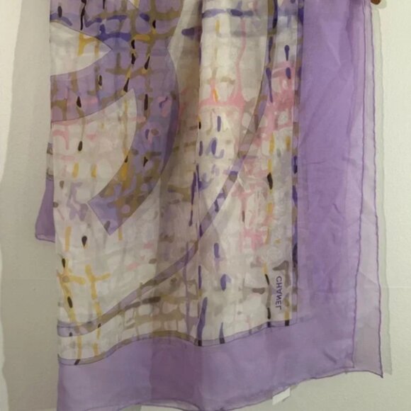 CHANEL Logo Lilac Silk Scarf - Picture 1 of 3